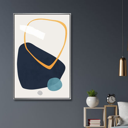 Abstract Geometric Shapes in Navy, Blue, and Yellow - Modern Wall Art Decor