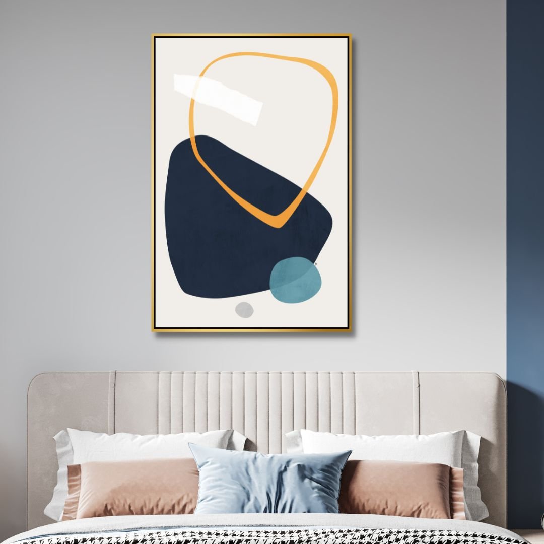 Abstract Geometric Shapes in Navy, Blue, and Yellow - Modern Wall Art Decor