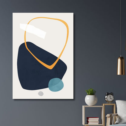 Abstract Geometric Shapes in Navy, Blue, and Yellow - Modern Wall Art Decor