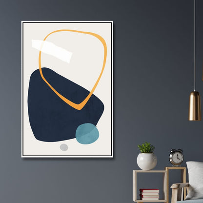 Abstract Geometric Shapes in Navy, Blue, and Yellow - Modern Wall Art Decor