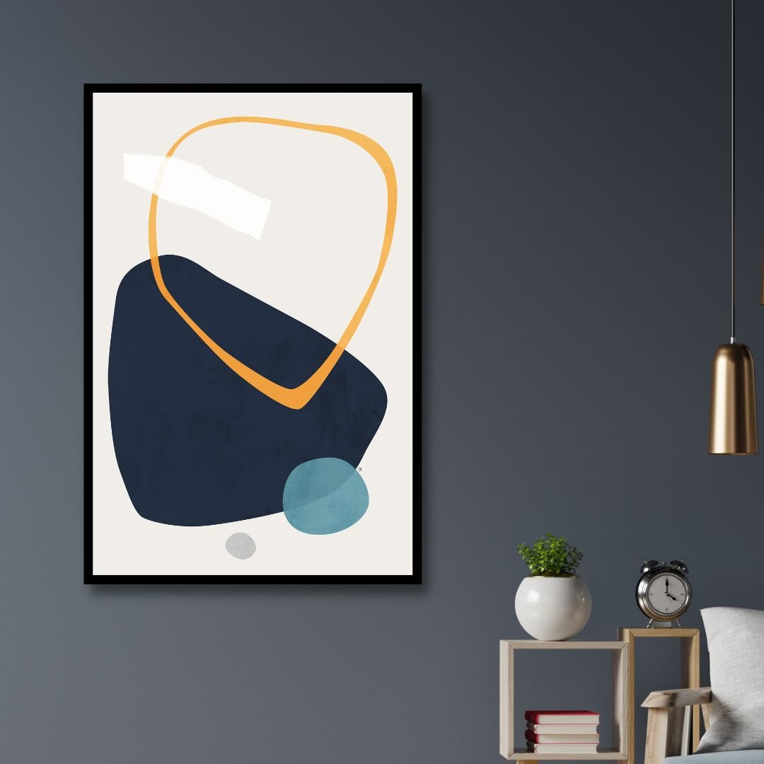 Abstract Geometric Shapes in Navy, Blue, and Yellow - Modern Wall Art Decor