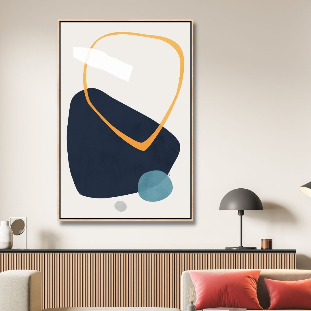 Abstract Geometric Shapes in Navy, Blue, and Yellow - Modern Wall Art Decor