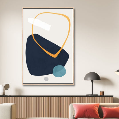 Abstract Geometric Shapes in Navy, Blue, and Yellow - Modern Wall Art Decor