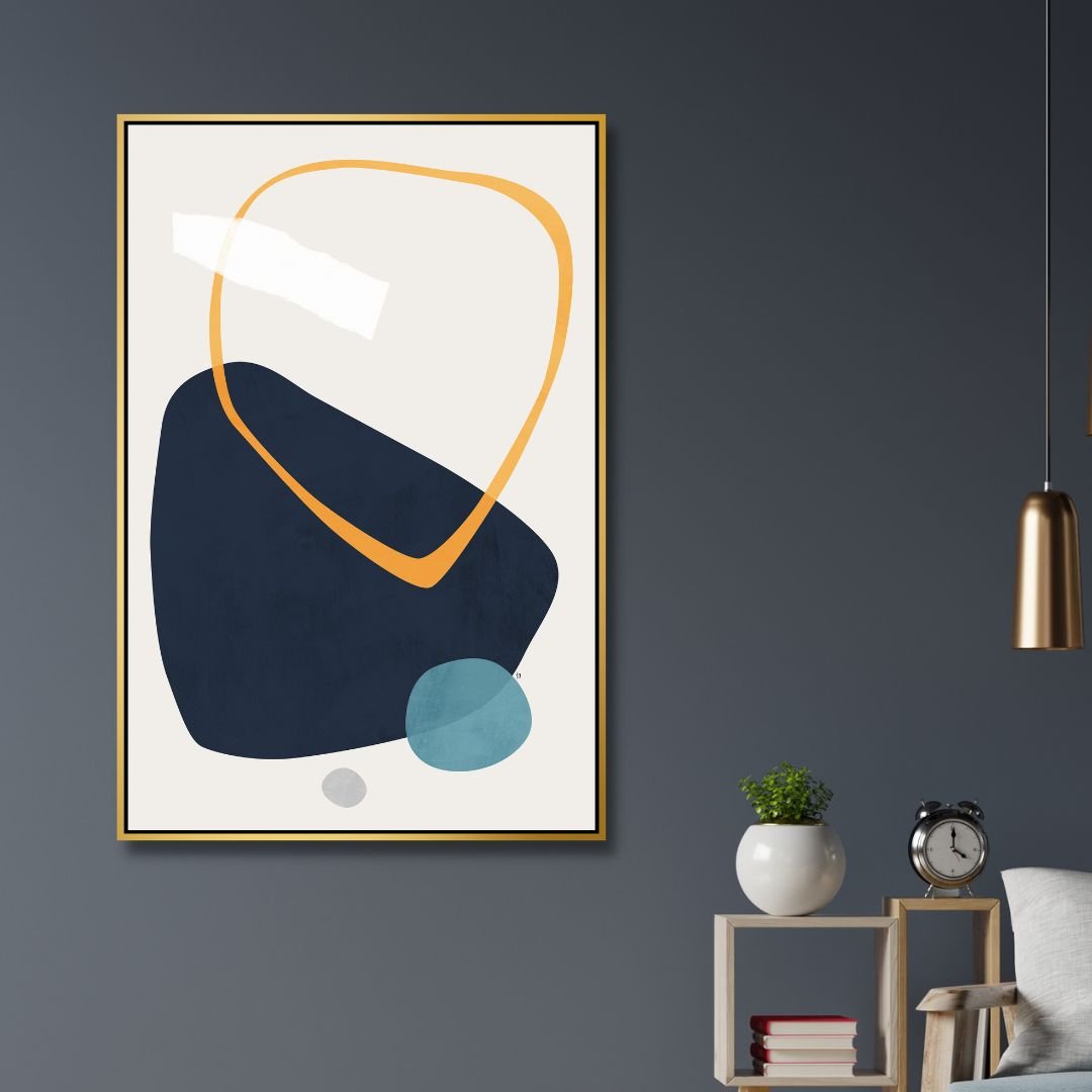 Abstract Geometric Shapes in Navy, Blue, and Yellow - Modern Wall Art Decor