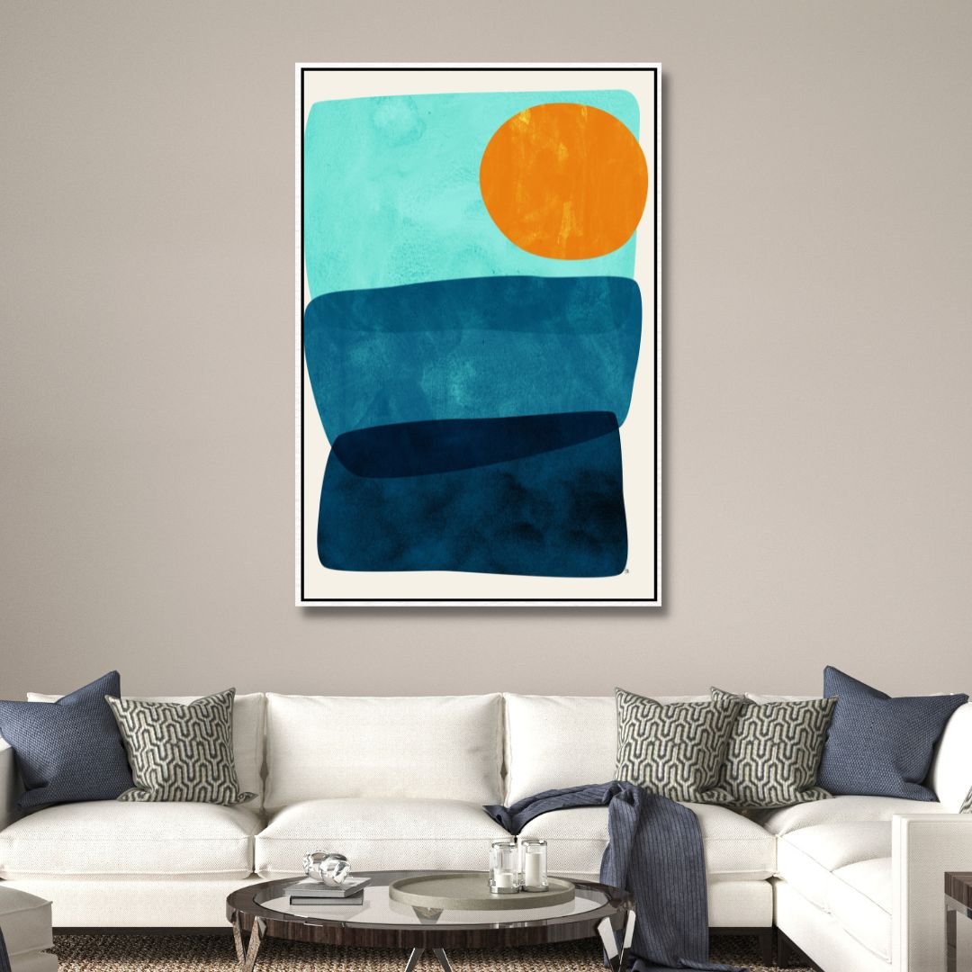 Vibrant Geometric Abstract Oil Painting in Orange, Blue, and Green Tones