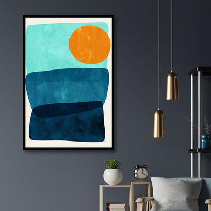 Vibrant Geometric Abstract Oil Painting in Orange, Blue, and Green Tones