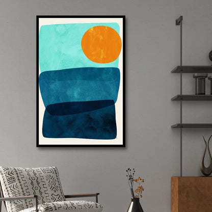 Vibrant Geometric Abstract Oil Painting in Orange, Blue, and Green Tones