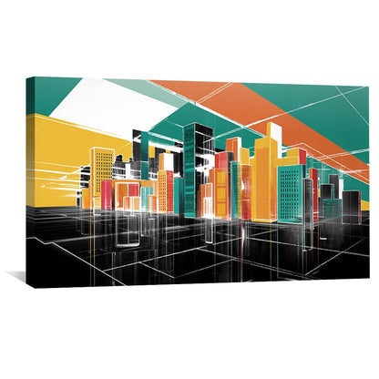 Vibrant Geometric Cityscape Oil Painting for Modern Home Decor