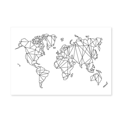 Geometric World Map Art - Modern Black and White Canvas Decor for Global Enthusiasts