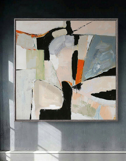 Modern Abstract Oil Painting with Geometric Shapes and Soft Colors