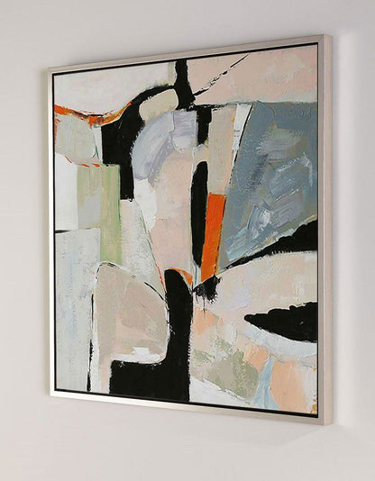 Modern Abstract Oil Painting with Geometric Shapes and Soft Colors