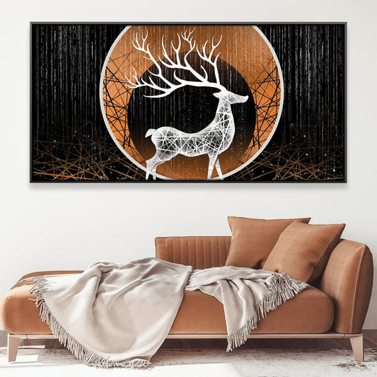 Geometric White Deer Oil Painting for Modern Wildlife Decor