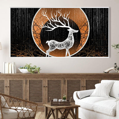 Geometric White Deer Oil Painting for Modern Wildlife Decor