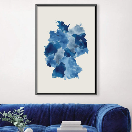 Blue Abstract Germany Map - Elegant Oil Painting for Modern Home Decor