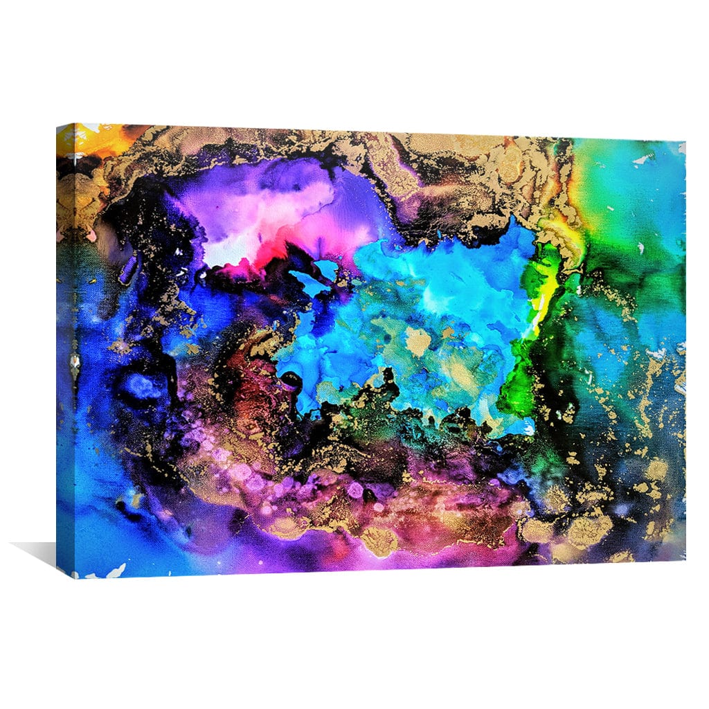 Vibrant Abstract Oil Painting with Gold Accents for Modern Home Decor