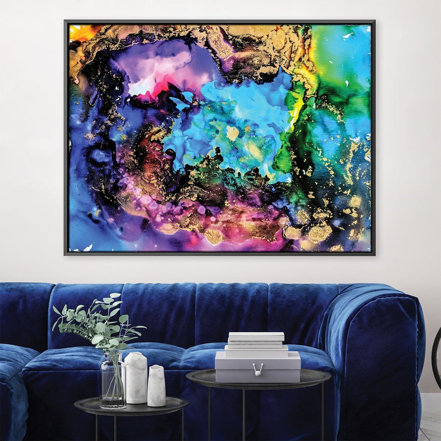 Vibrant Abstract Oil Painting with Gold Accents for Modern Home Decor