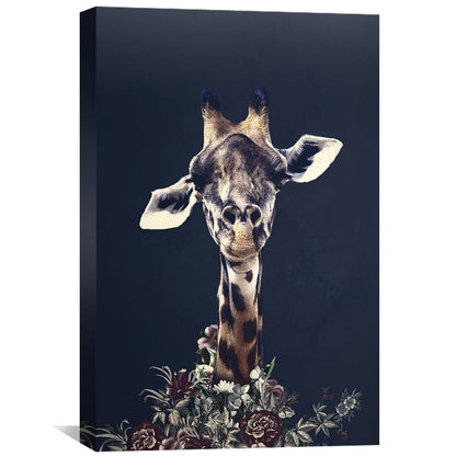 Elegant Giraffe Oil Painting with Floral Accents for Modern Home Decor