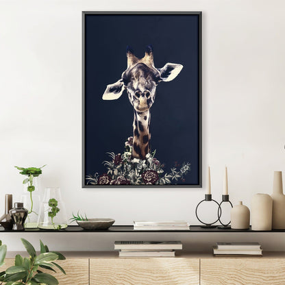 Elegant Giraffe Oil Painting with Floral Accents for Modern Home Decor