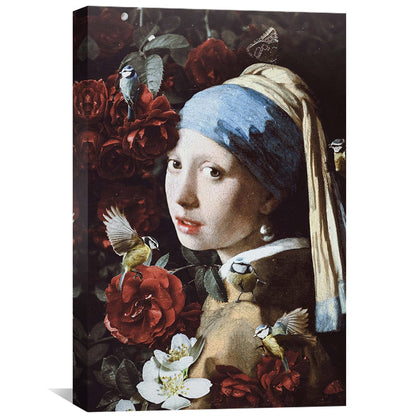 Enchanting Girl with Pearl Earring: Floral Oil Painting for Elegant Decor