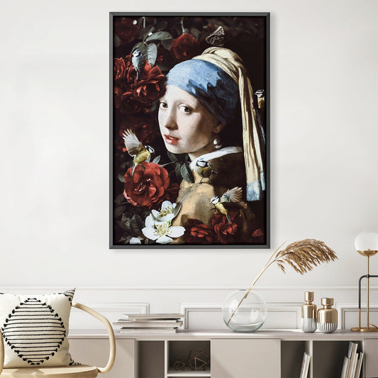 Enchanting Girl with Pearl Earring: Floral Oil Painting for Elegant Decor