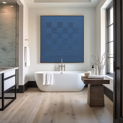 Textured Blue Minimalist Oil Painting for Modern Home Decor