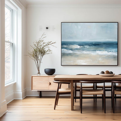 Tranquil Coastal Waves: Serene Oil Painting of a Beautiful Beach Landscape