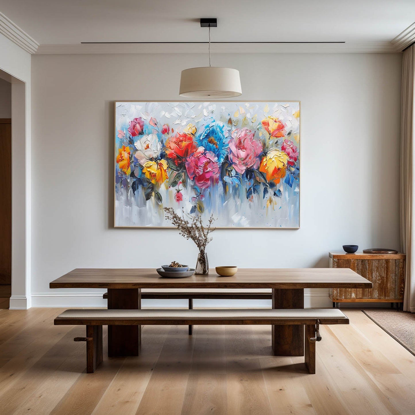 Vibrant Floral Abstract Oil Painting for Modern Home Decor