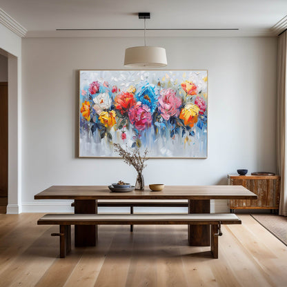 Vibrant Floral Abstract Oil Painting for Modern Home Decor
