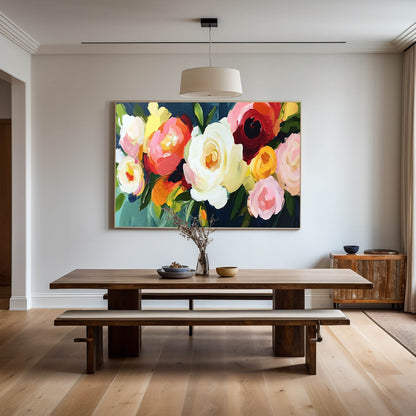 Vibrant Floral Oil Painting | Modern Abstract Art for Elegant Home Decor