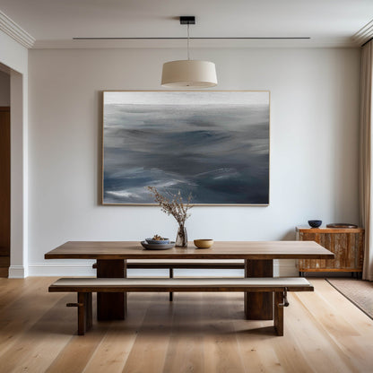 Dynamic Gray Waves - Contemporary Abstract Oil Painting for Modern Home Decor