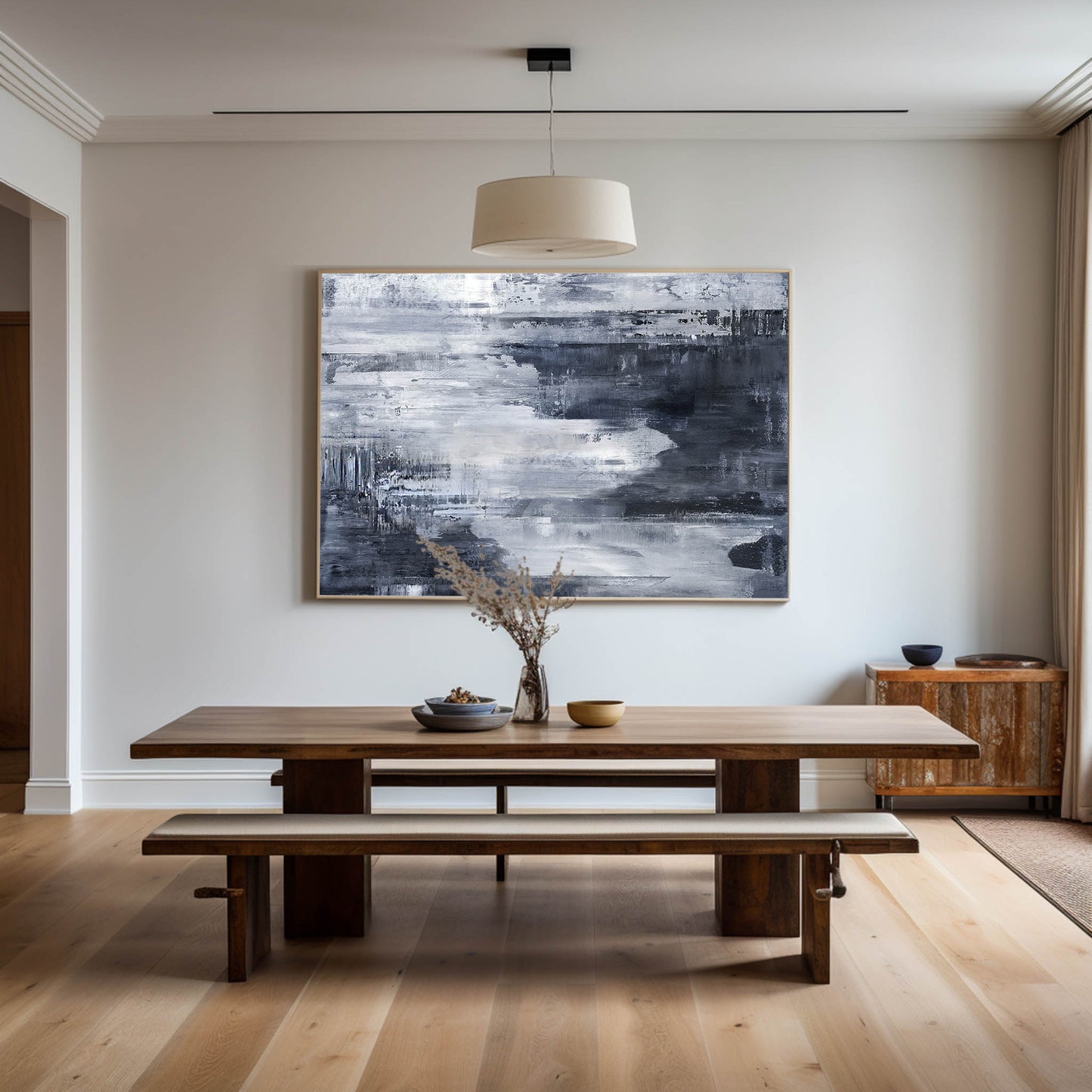 Serene Deep Blue Abstract Coastal Oil Painting for Modern Home Decor