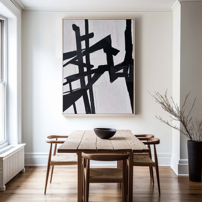 Contemporary Black and White Abstract Oil Painting for Modern Home Decor