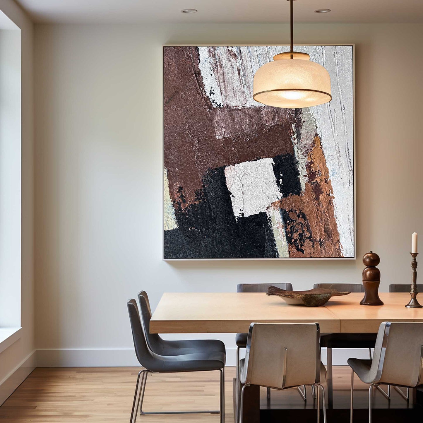 Contemporary Minimalist Abstract Oil Painting with Rich Textures and Earthy Tones