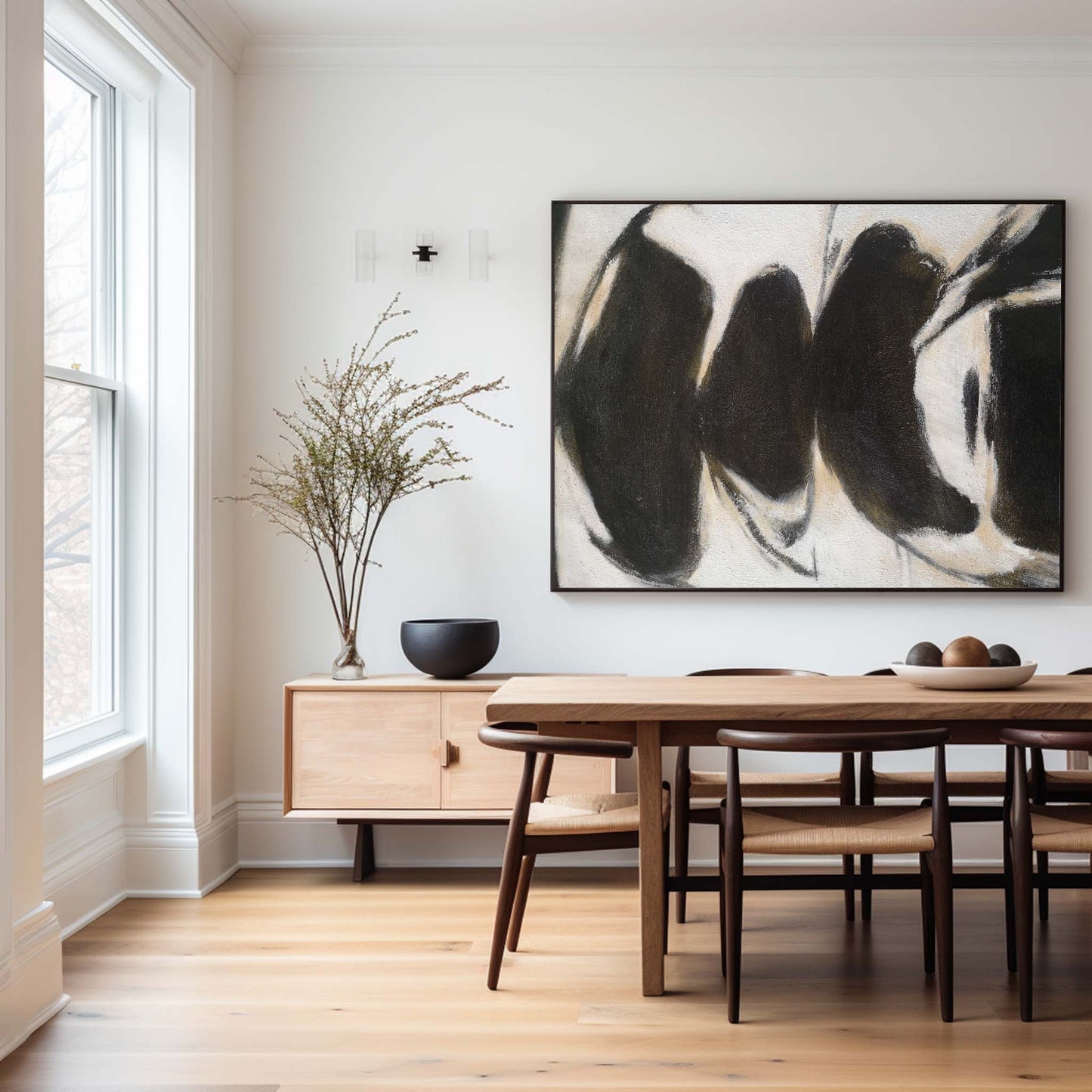 Abstract Black and White Oil Painting for Modern Home Decor