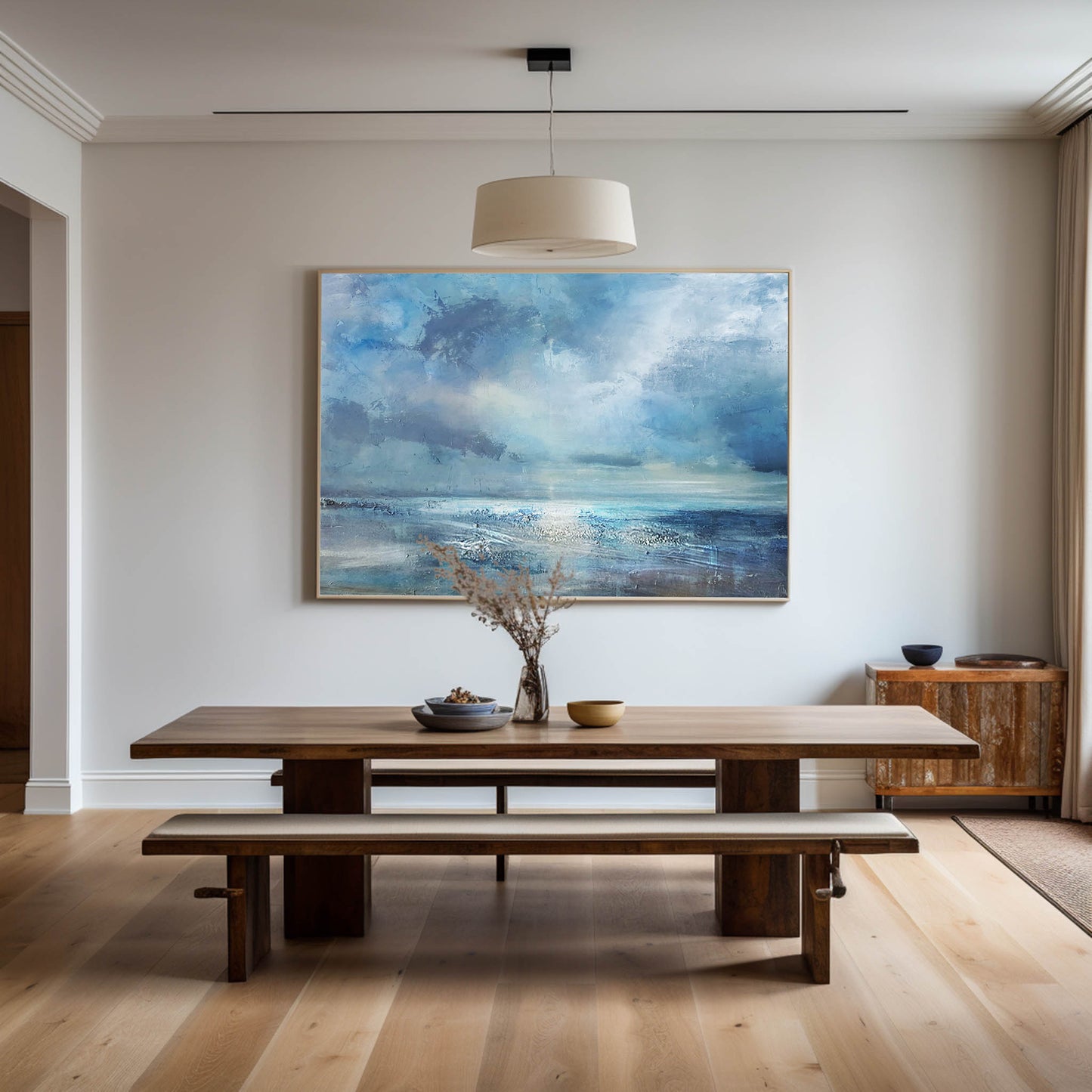 Serene Abstract Beach Landscape Oil Painting for Coastal Home Decor