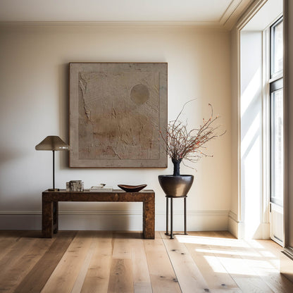 Serene Wabi-Sabi Abstract Oil Painting for Minimalist Home Decor