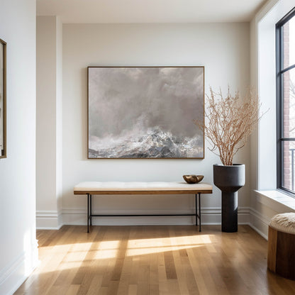 Contemporary Grey Abstract Landscape Oil Painting for Modern Home Decor