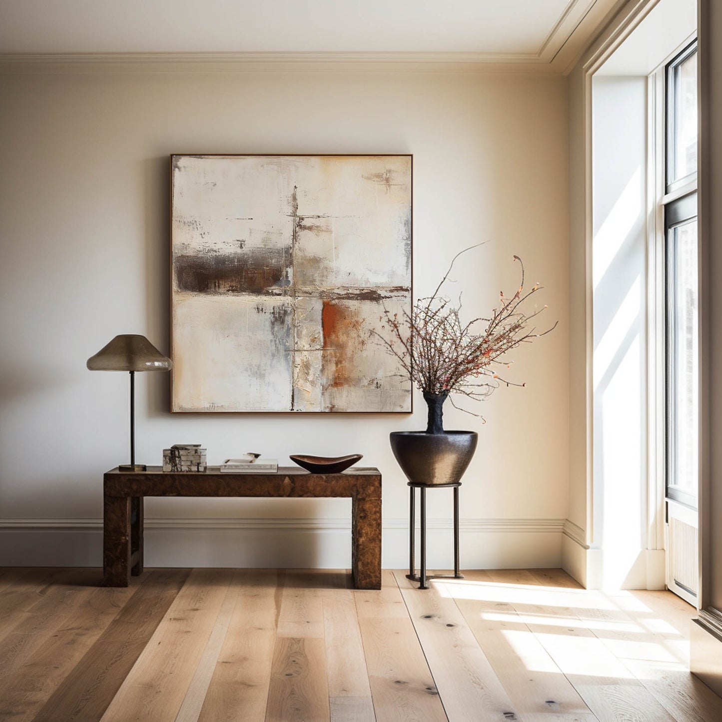 Contemporary Abstract Oil Painting in Earthy Tones for Modern Art Lovers