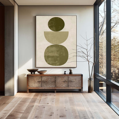 Contemporary Geometric Oil Painting in Earthy Tones for Modern Home Decor