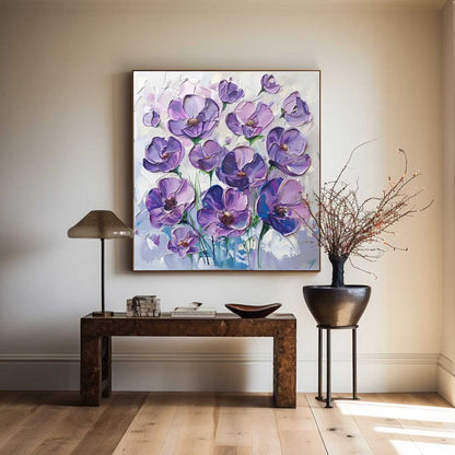 Vibrant Purple Flower Oil Painting - Modern Abstract Floral Art