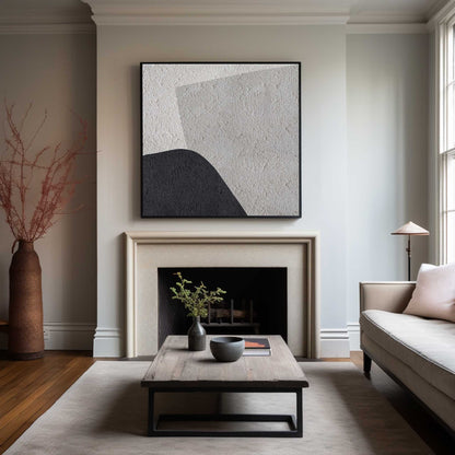 Monochrome Minimalist Oil Painting | Modern Black, White, and Grey Abstract Art for Home Decor