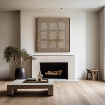 Serene Wabi-Sabi Minimalist Oil Painting for Modern Home Decor