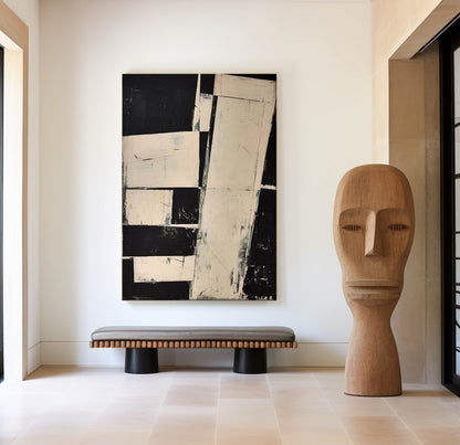 Contemporary Black and White Abstract Oil Painting for Modern Decor