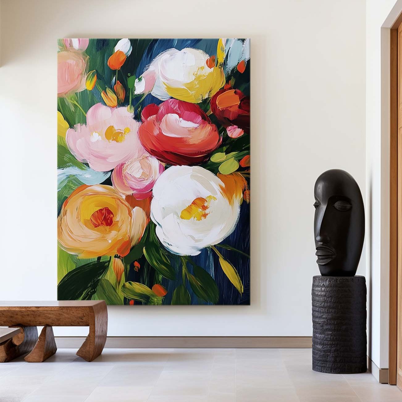 Vibrant Floral Abstract Oil Painting for Modern Home Decor