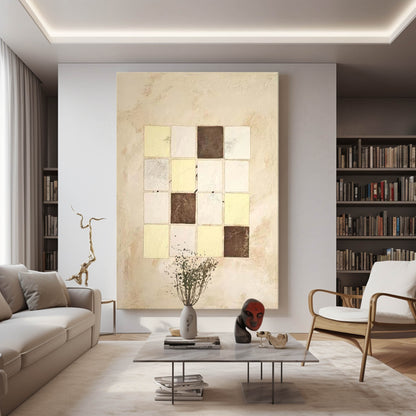 Elegant Beige Geometric Abstract Oil Painting for Modern Home Decor