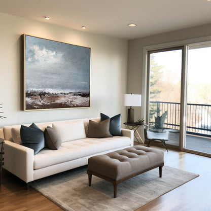 Abstract Seaside Landscape Oil Painting for Coastal Home Decor