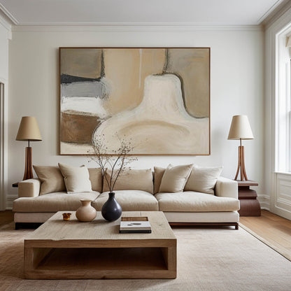 Contemporary Neutral Tones Abstract Oil Painting for Modern Home Decor
