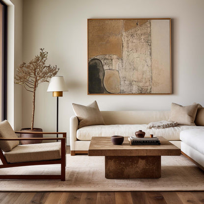 Contemporary Abstract Oil Painting with Unique Textures and Earthy Tones