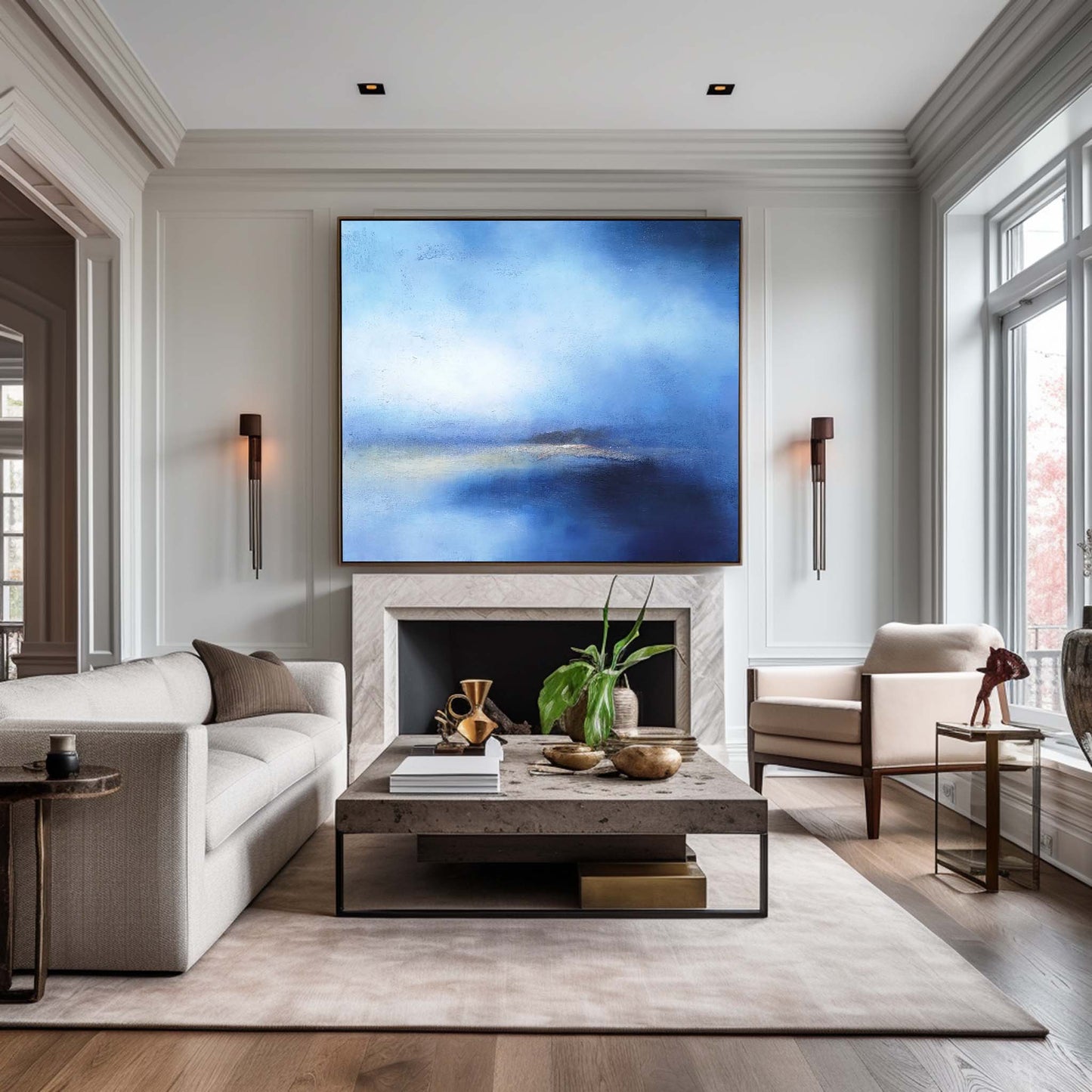 Serene Blue Ocean Abstract Oil Painting for Modern Home Decor and Tranquil Spaces