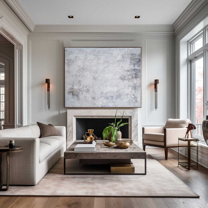 Modern Gray and White Abstract Oil Painting for Minimalist Home Decor